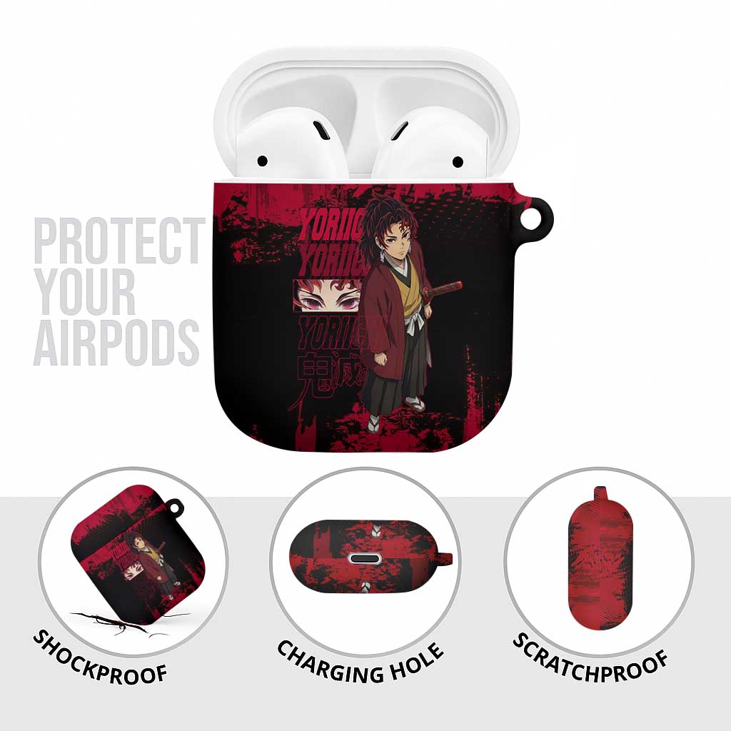 Yoriichi Tsugikuni Demon Slayer Red Grunge Design AirPods Case with Intense Eyes and Sword Stance - The Mazicc