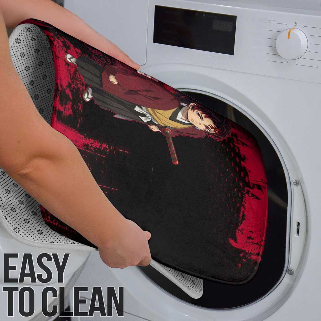 Yoriichi Tsugikuni Demon Slayer Red Grunge Design Bathroom Set with Intense Eyes and Sword Stance - The Mazicc