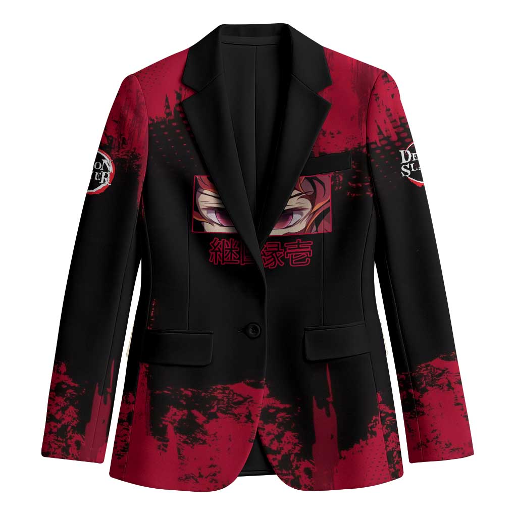 Yoriichi Tsugikuni Demon Slayer Red Grunge Design Blazer with Intense Eyes and Sword Stance - The Mazicc