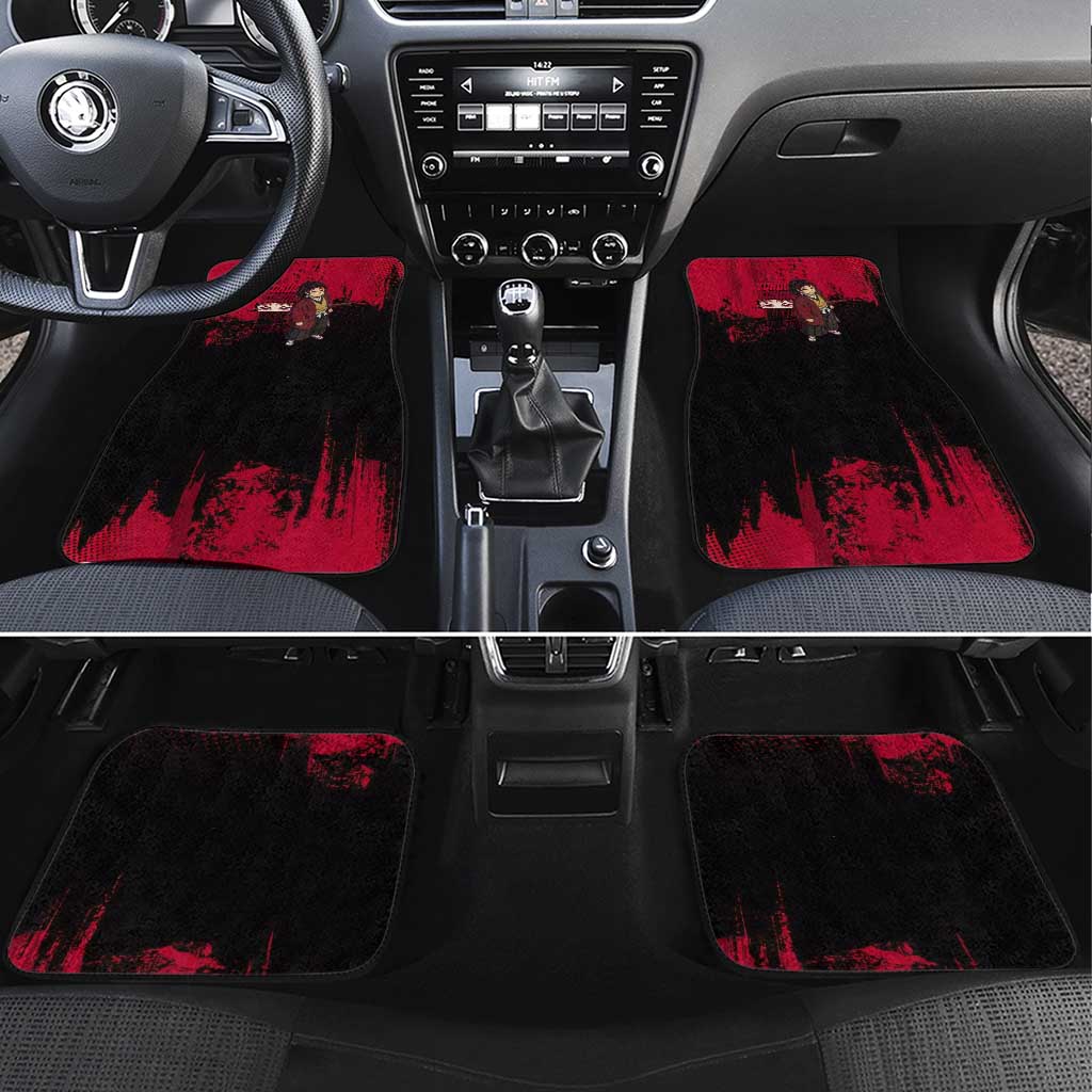 Yoriichi Tsugikuni Demon Slayer Red Grunge Design Car Mats with Intense Eyes and Sword Stance - The Mazicc