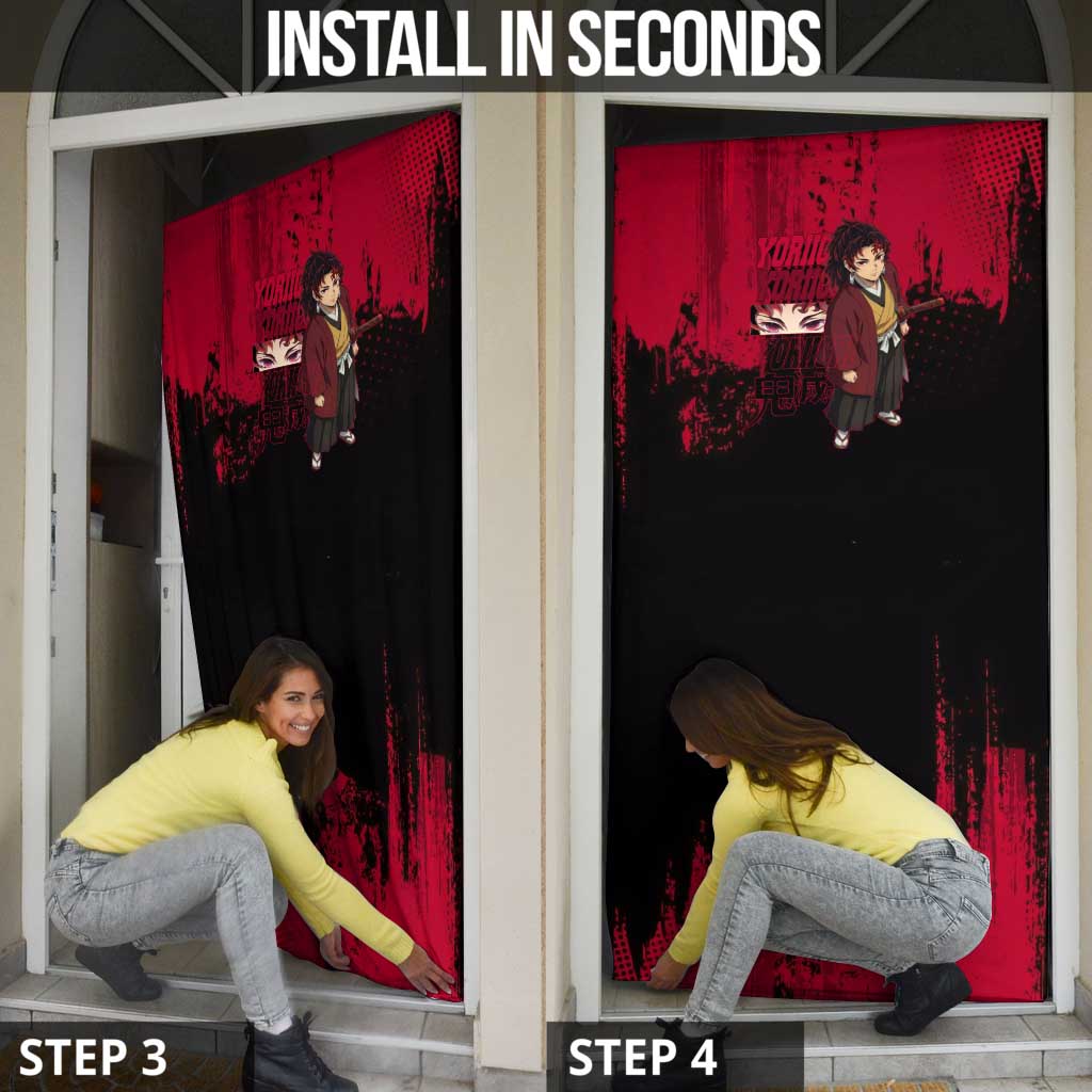 Yoriichi Tsugikuni Demon Slayer Red Grunge Design Door Cover with Intense Eyes and Sword Stance - The Mazicc