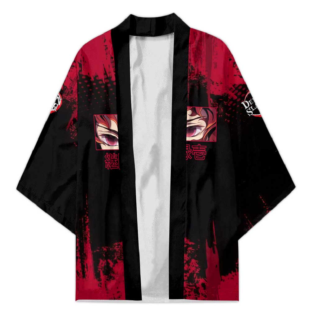 Yoriichi Tsugikuni Demon Slayer Red Grunge Design Kimono with Intense Eyes and Sword Stance - The Mazicc