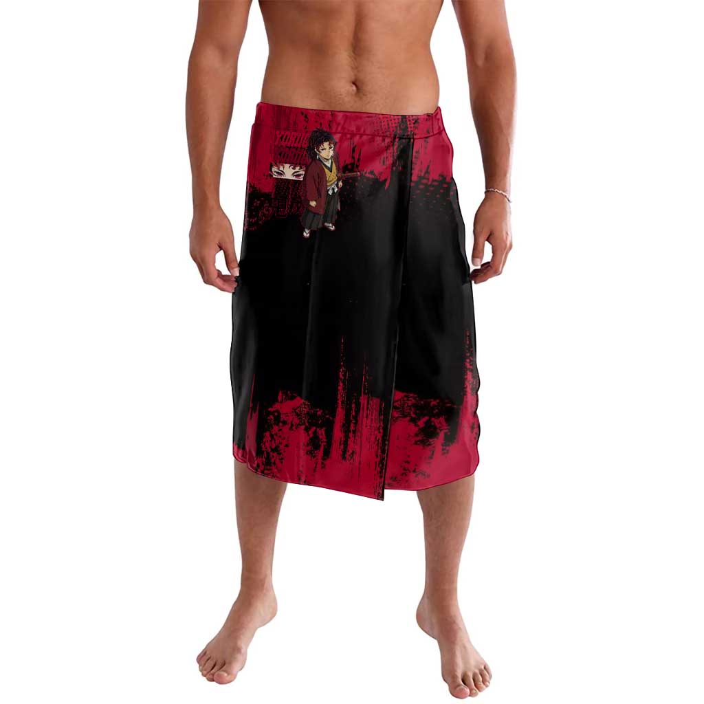 Yoriichi Tsugikuni Demon Slayer Red Grunge Design Lavalava with Intense Eyes and Sword Stance - The Mazicc