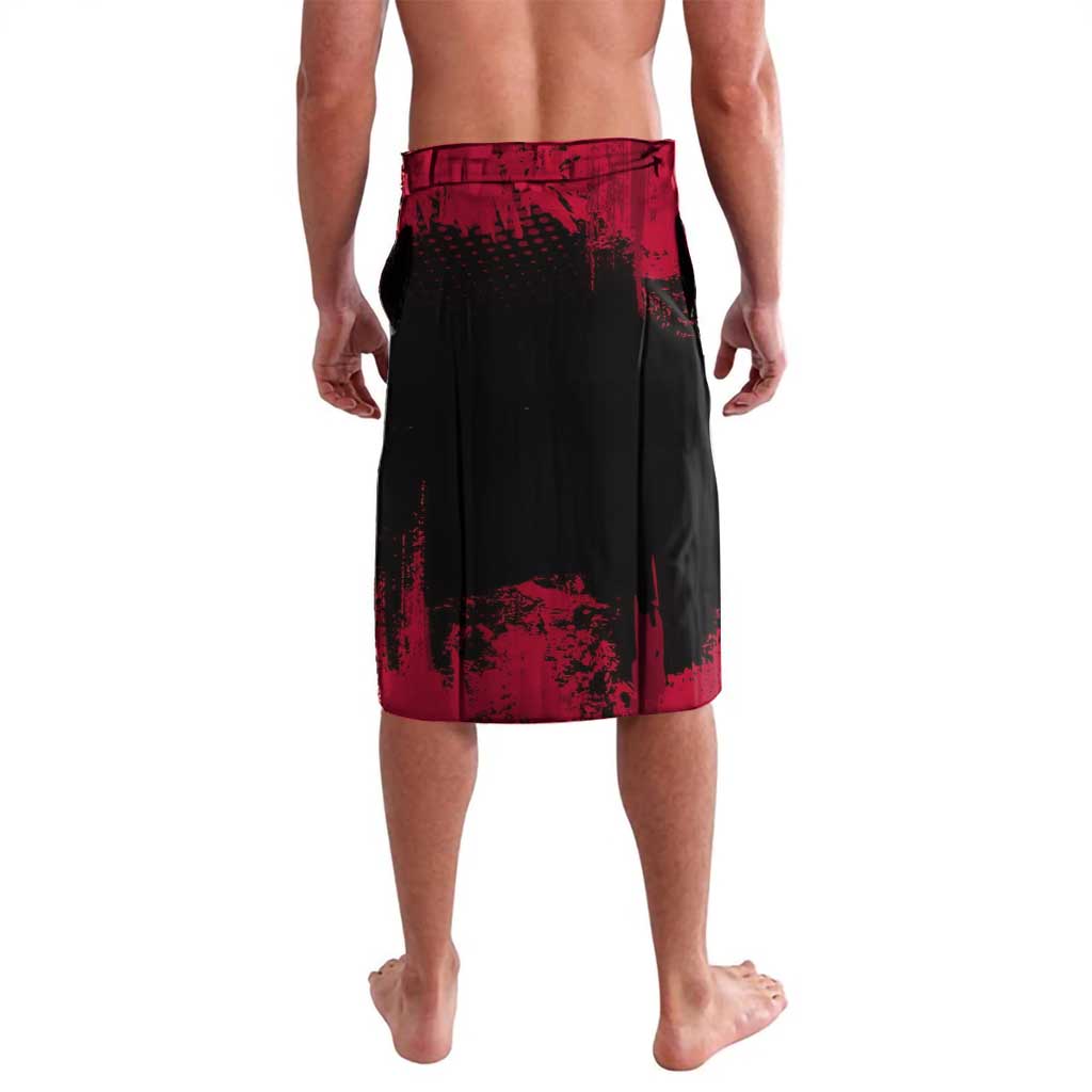 Yoriichi Tsugikuni Demon Slayer Red Grunge Design Lavalava with Intense Eyes and Sword Stance - The Mazicc