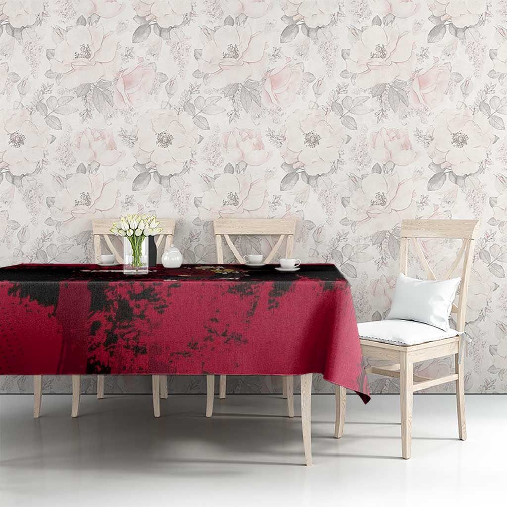 Yoriichi Tsugikuni Demon Slayer Red Grunge Design Tablecloth with Intense Eyes and Sword Stance - The Mazicc