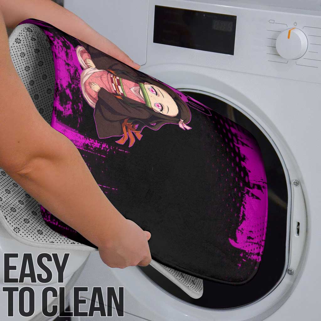 Nezuko Kamado Demon Slayer Pink Grunge Design Bathroom Set with Fierce Eyes and Cute Sitting Pose - The Mazicc