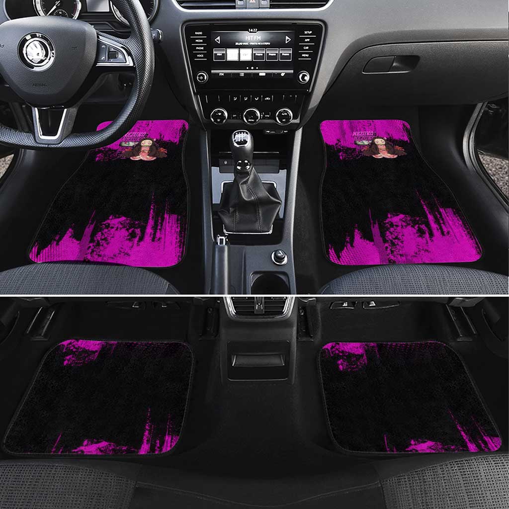 Nezuko Kamado Demon Slayer Pink Grunge Design Car Mats with Fierce Eyes and Cute Sitting Pose - The Mazicc