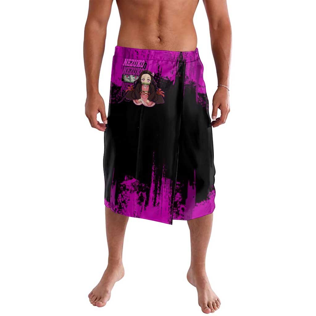 Nezuko Kamado Demon Slayer Pink Grunge Design Lavalava with Fierce Eyes and Cute Sitting Pose - The Mazicc