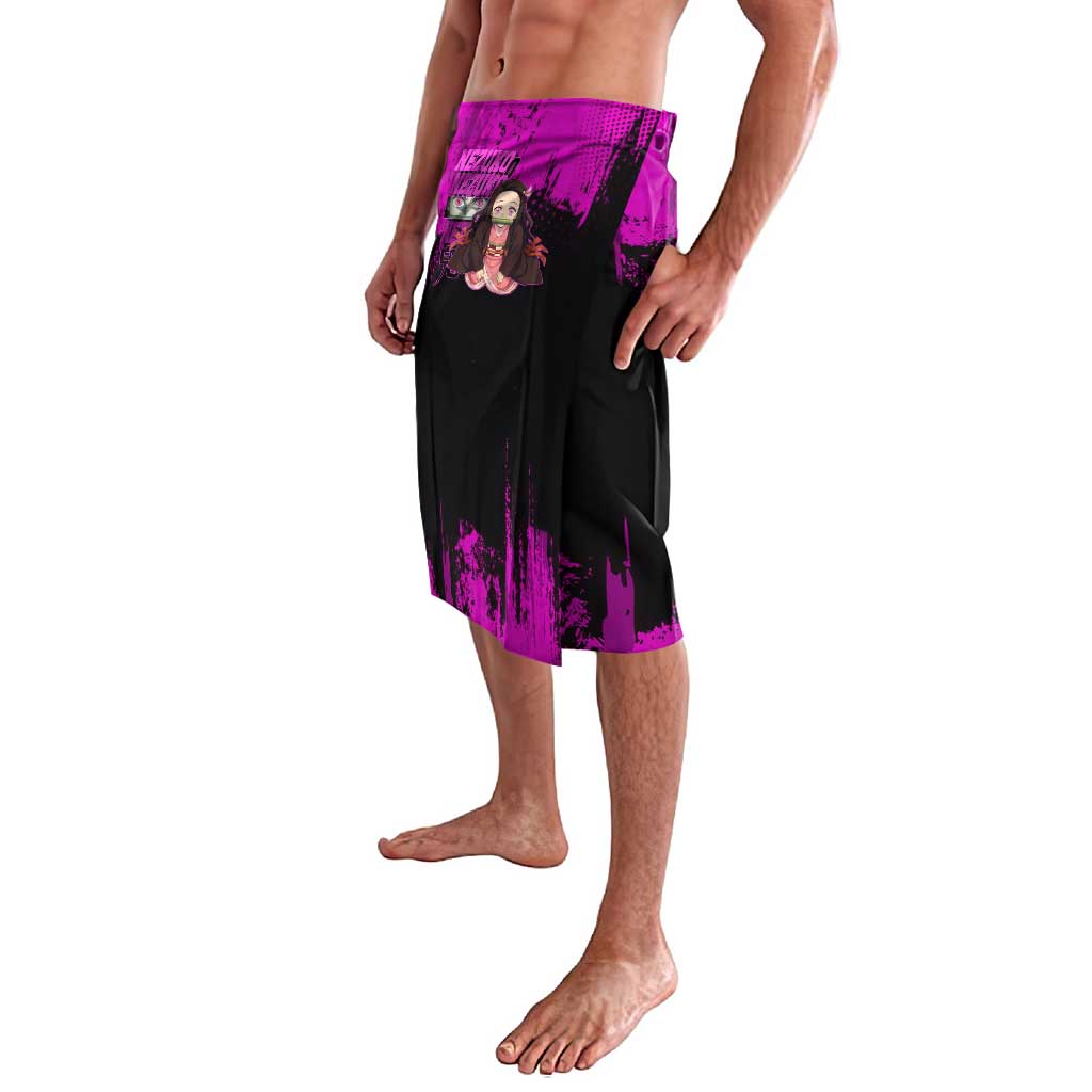 Nezuko Kamado Demon Slayer Pink Grunge Design Lavalava with Fierce Eyes and Cute Sitting Pose - The Mazicc