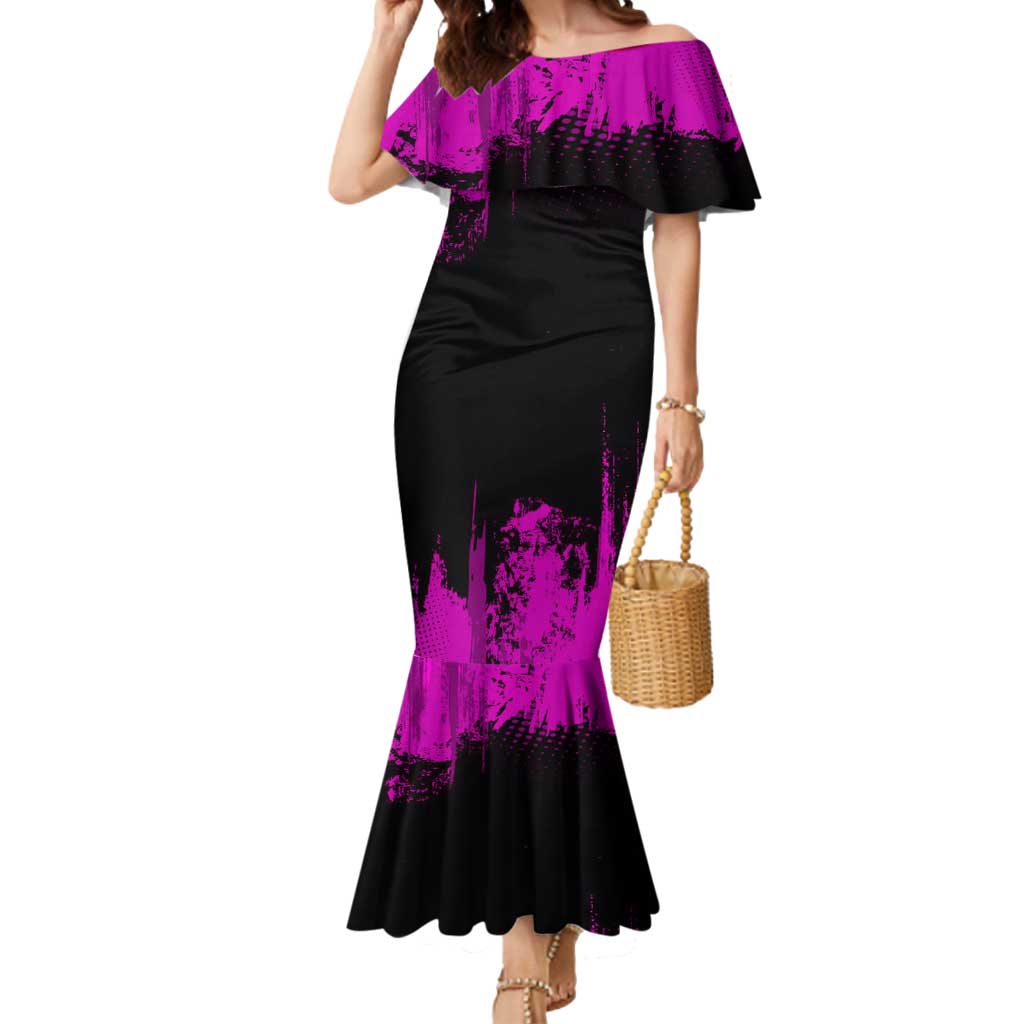 Nezuko Kamado Demon Slayer Pink Grunge Design Mermaid Dress with Fierce Eyes and Cute Sitting Pose - The Mazicc