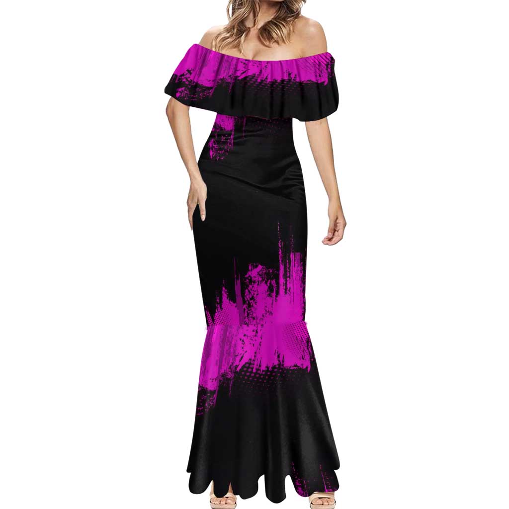 Nezuko Kamado Demon Slayer Pink Grunge Design Mermaid Dress with Fierce Eyes and Cute Sitting Pose - The Mazicc
