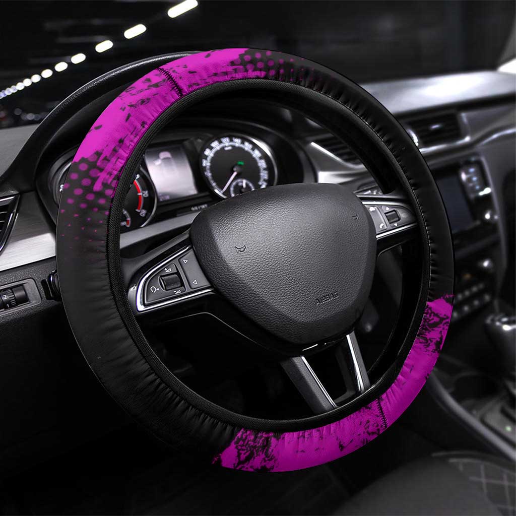 Nezuko Kamado Demon Slayer Pink Grunge Design Steering Wheel Cover with Fierce Eyes and Cute Sitting Pose - The Mazicc