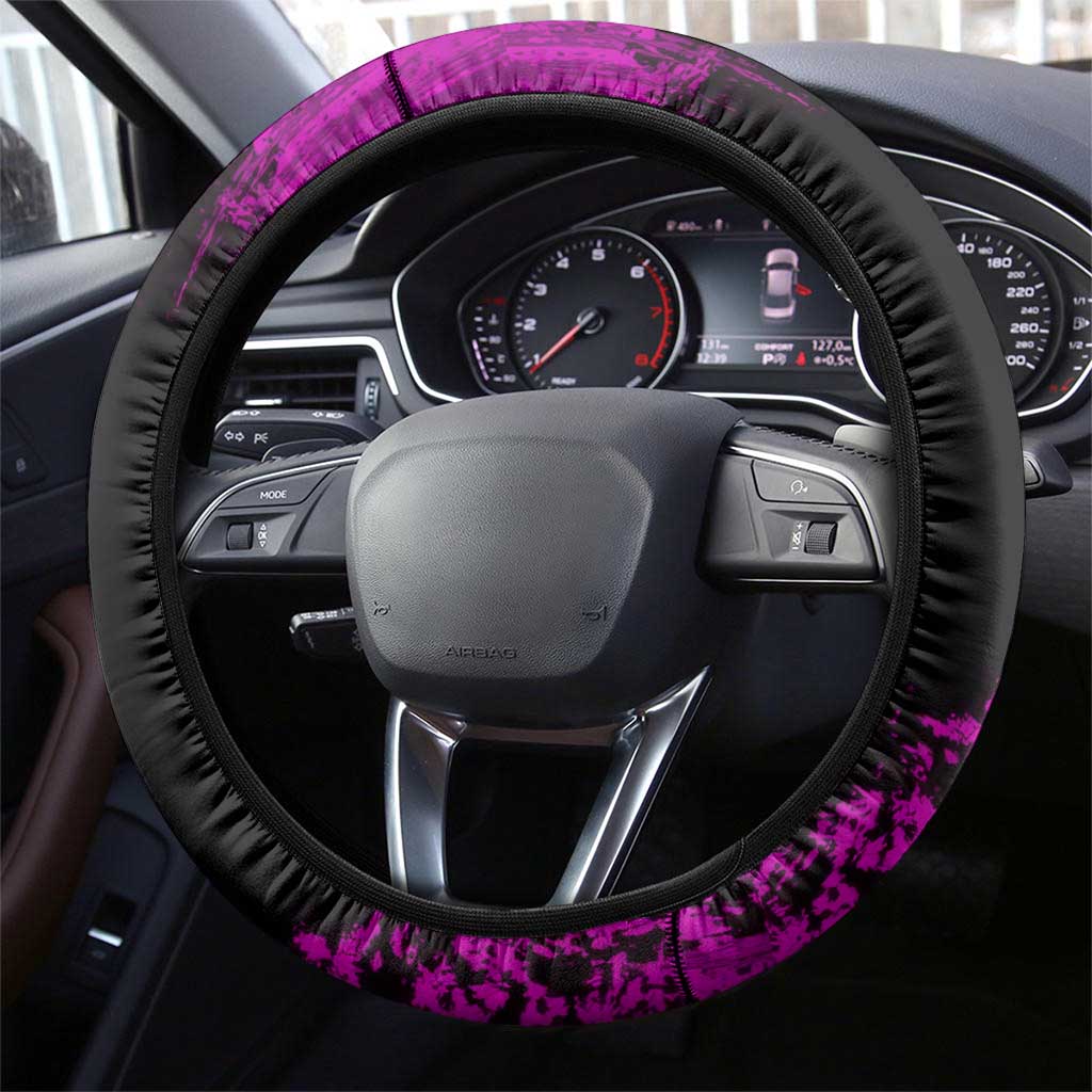 Nezuko Kamado Demon Slayer Pink Grunge Design Steering Wheel Cover with Fierce Eyes and Cute Sitting Pose - The Mazicc