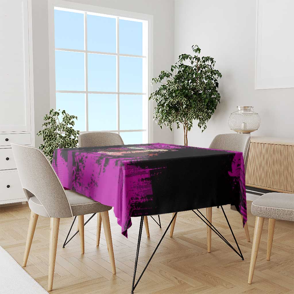 Nezuko Kamado Demon Slayer Pink Grunge Design Tablecloth with Fierce Eyes and Cute Sitting Pose - The Mazicc