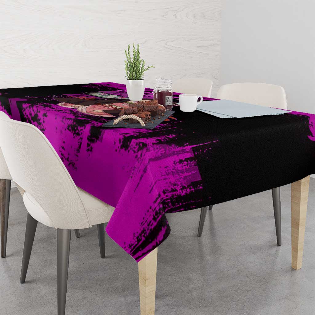 Nezuko Kamado Demon Slayer Pink Grunge Design Tablecloth with Fierce Eyes and Cute Sitting Pose - The Mazicc