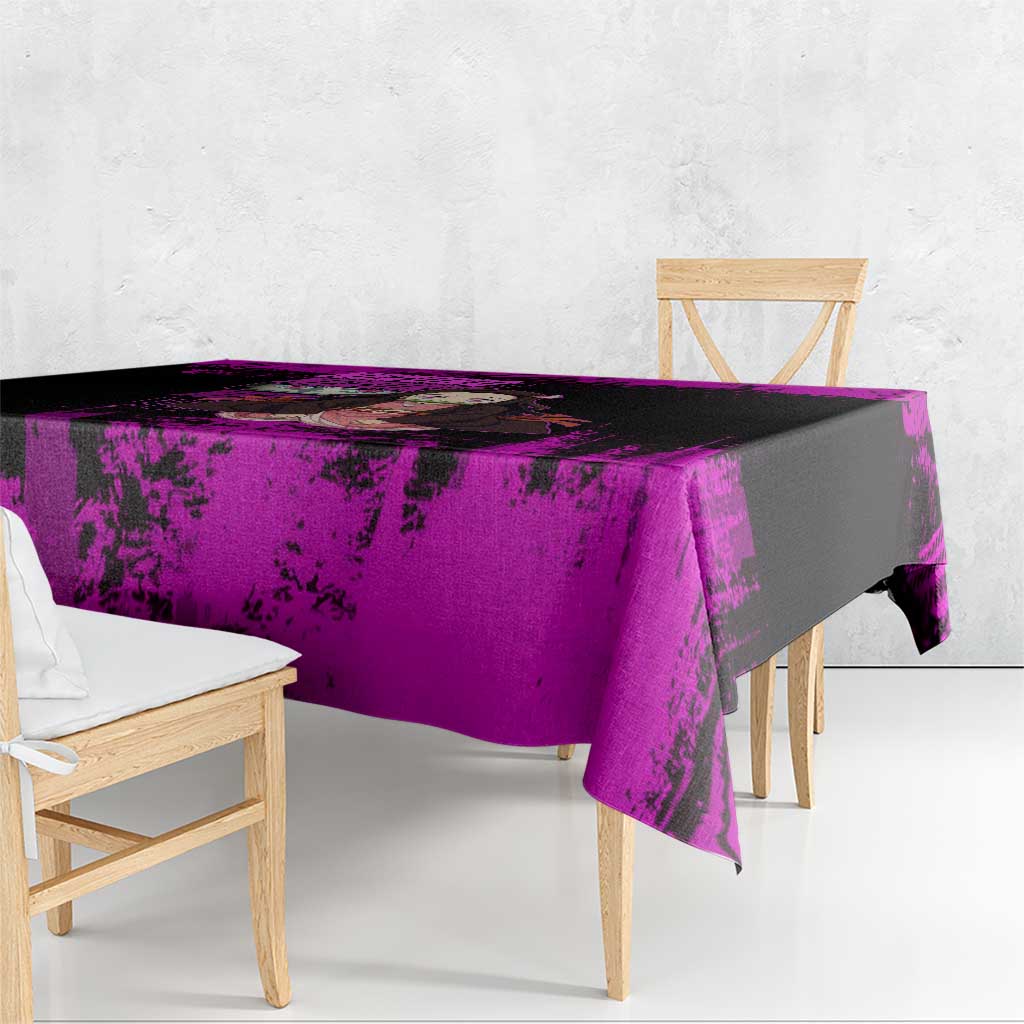 Nezuko Kamado Demon Slayer Pink Grunge Design Tablecloth with Fierce Eyes and Cute Sitting Pose - The Mazicc