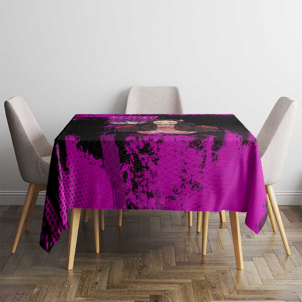 Nezuko Kamado Demon Slayer Pink Grunge Design Tablecloth with Fierce Eyes and Cute Sitting Pose - The Mazicc
