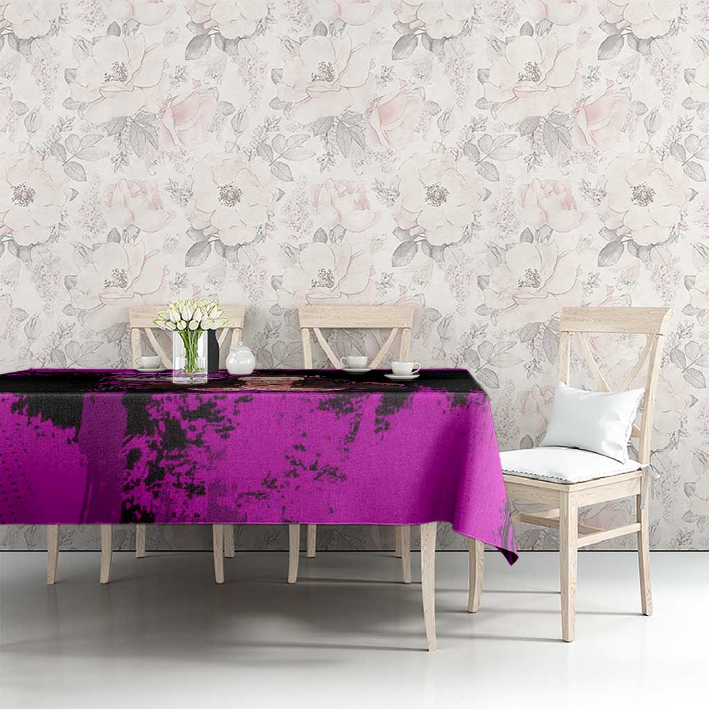Nezuko Kamado Demon Slayer Pink Grunge Design Tablecloth with Fierce Eyes and Cute Sitting Pose - The Mazicc