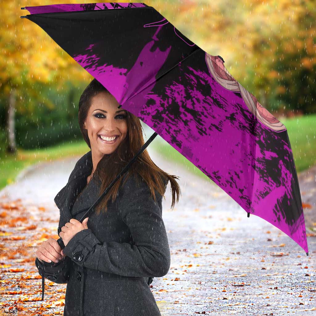 Nezuko Kamado Demon Slayer Pink Grunge Design Umbrella with Fierce Eyes and Cute Sitting Pose - The Mazicc