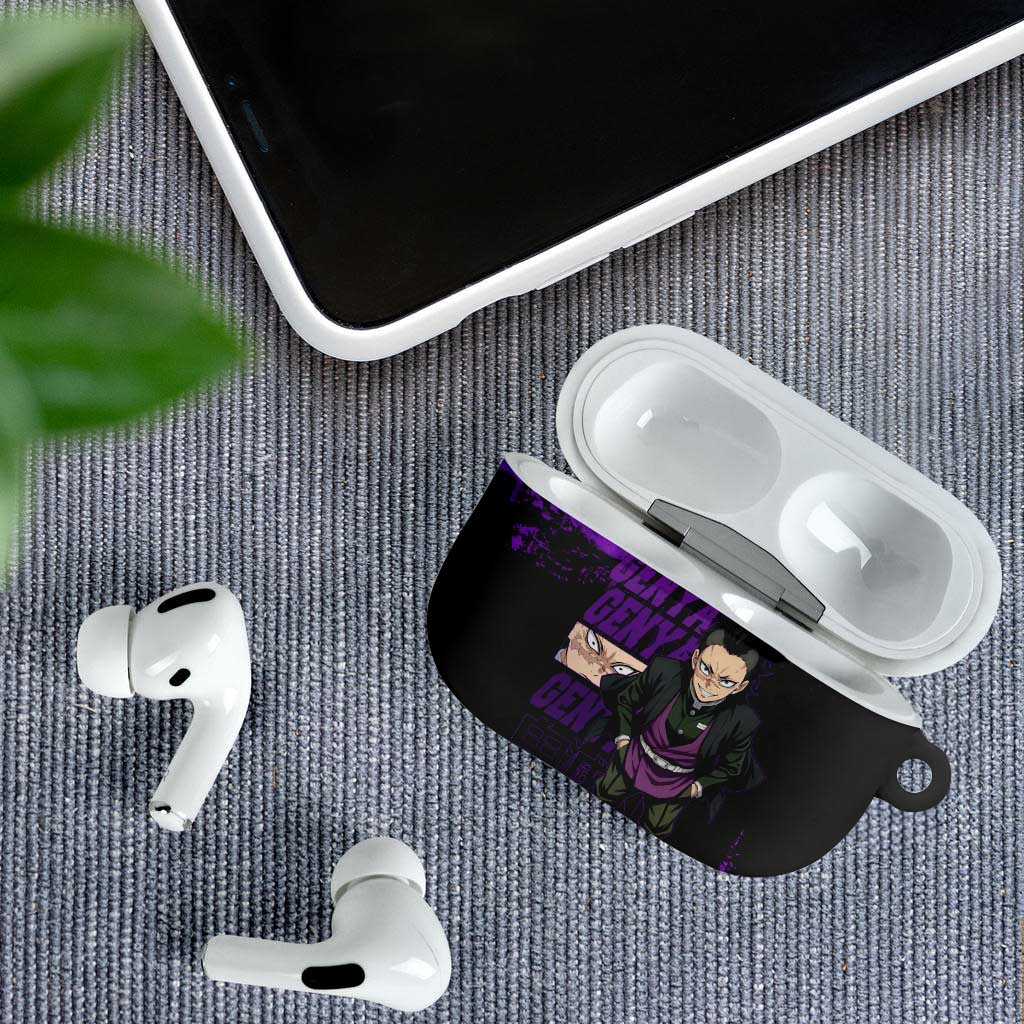 Genya Shinazugawa Demon Slayer Purple Grunge Design AirPods Case with Fierce Expression and Combat Stance - The Mazicc