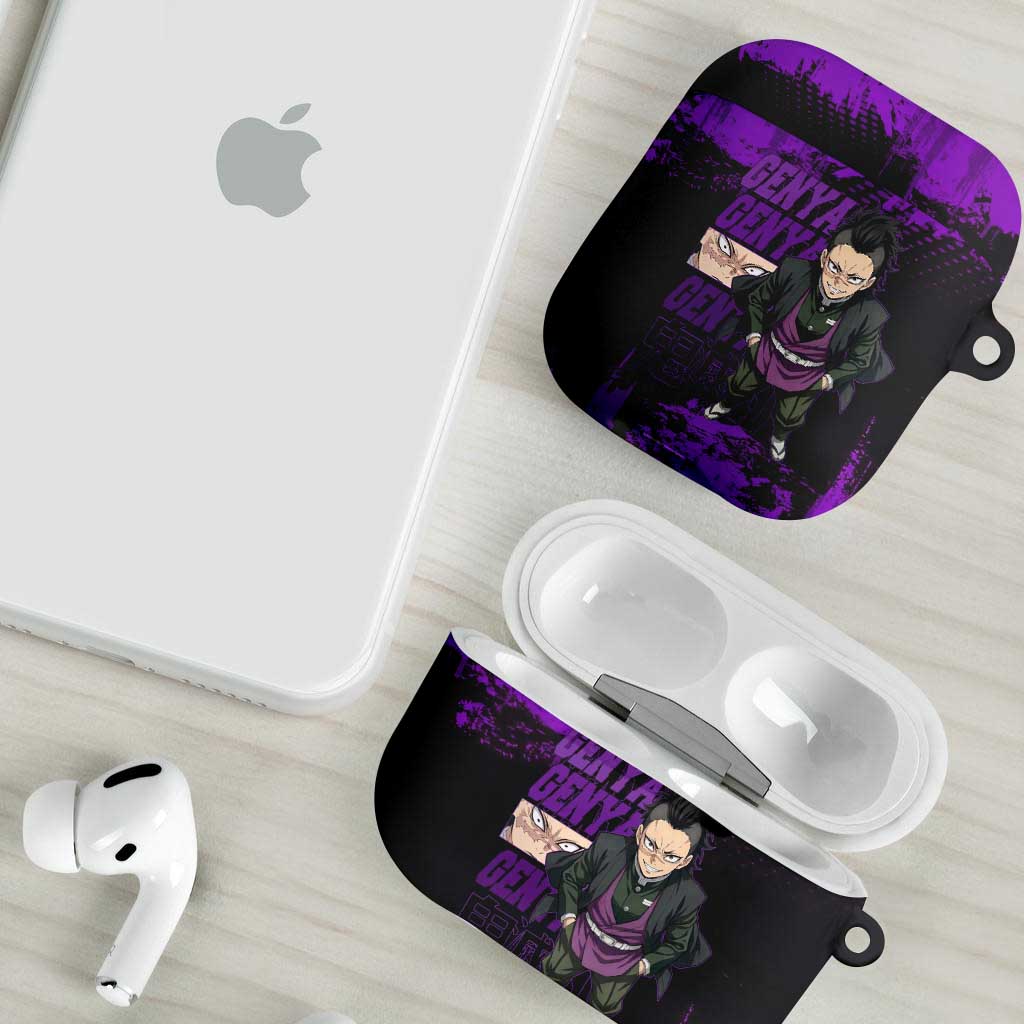 Genya Shinazugawa Demon Slayer Purple Grunge Design AirPods Case with Fierce Expression and Combat Stance - The Mazicc