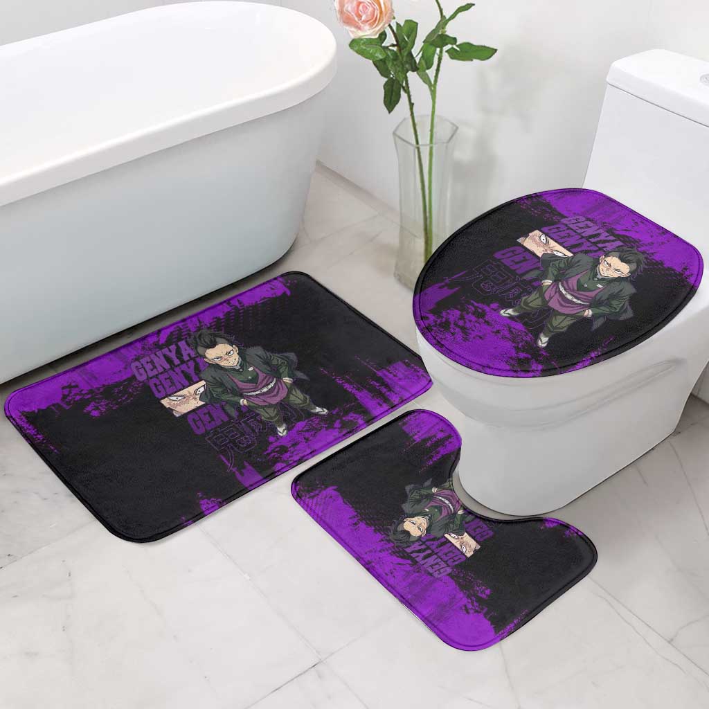 Genya Shinazugawa Demon Slayer Purple Grunge Design Bathroom Set with Fierce Expression and Combat Stance - The Mazicc