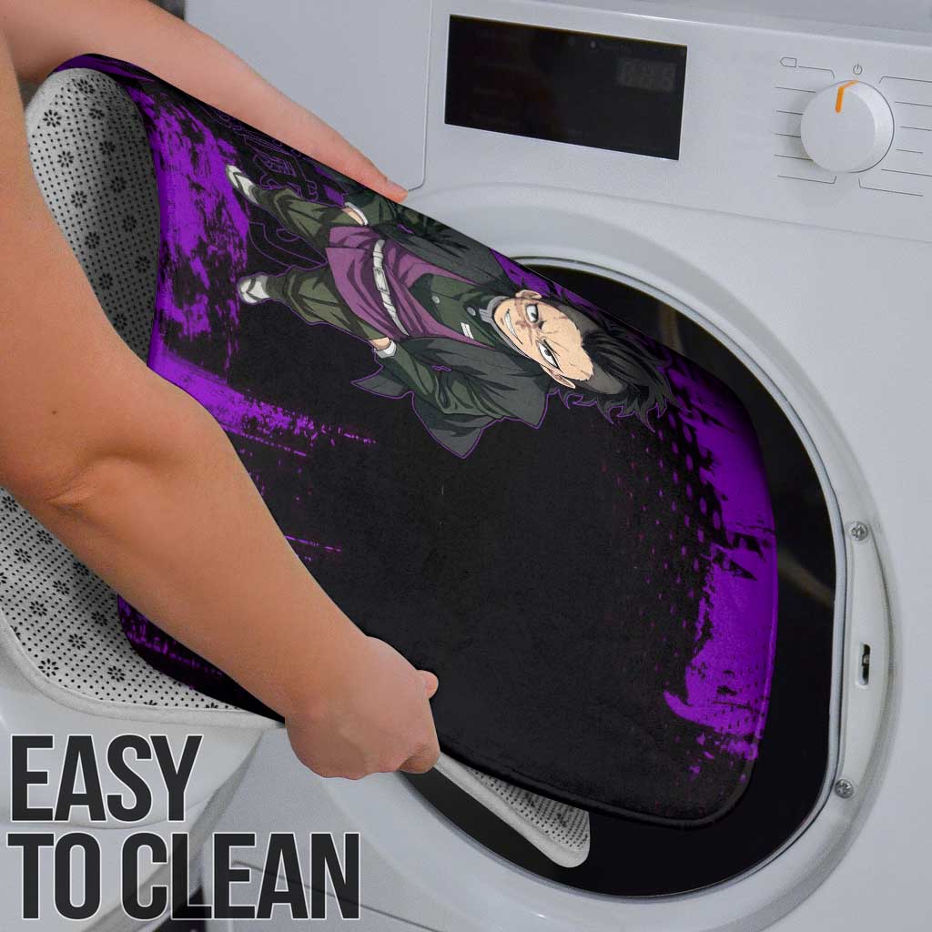 Genya Shinazugawa Demon Slayer Purple Grunge Design Bathroom Set with Fierce Expression and Combat Stance - The Mazicc