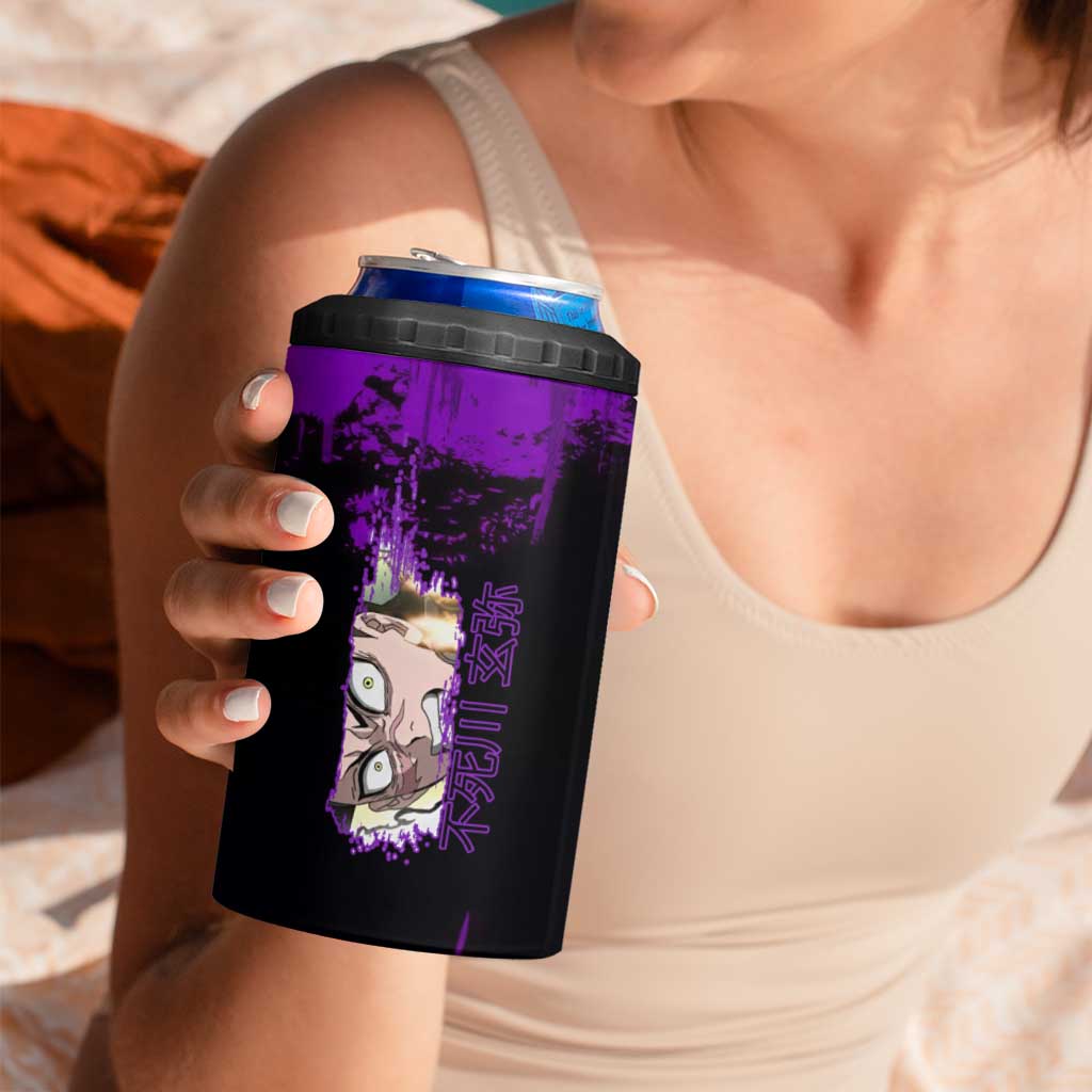 Genya Shinazugawa Demon Slayer Purple Grunge Design 4 in 1 Can Cooler Tumbler with Fierce Expression and Combat Stance - The Mazicc