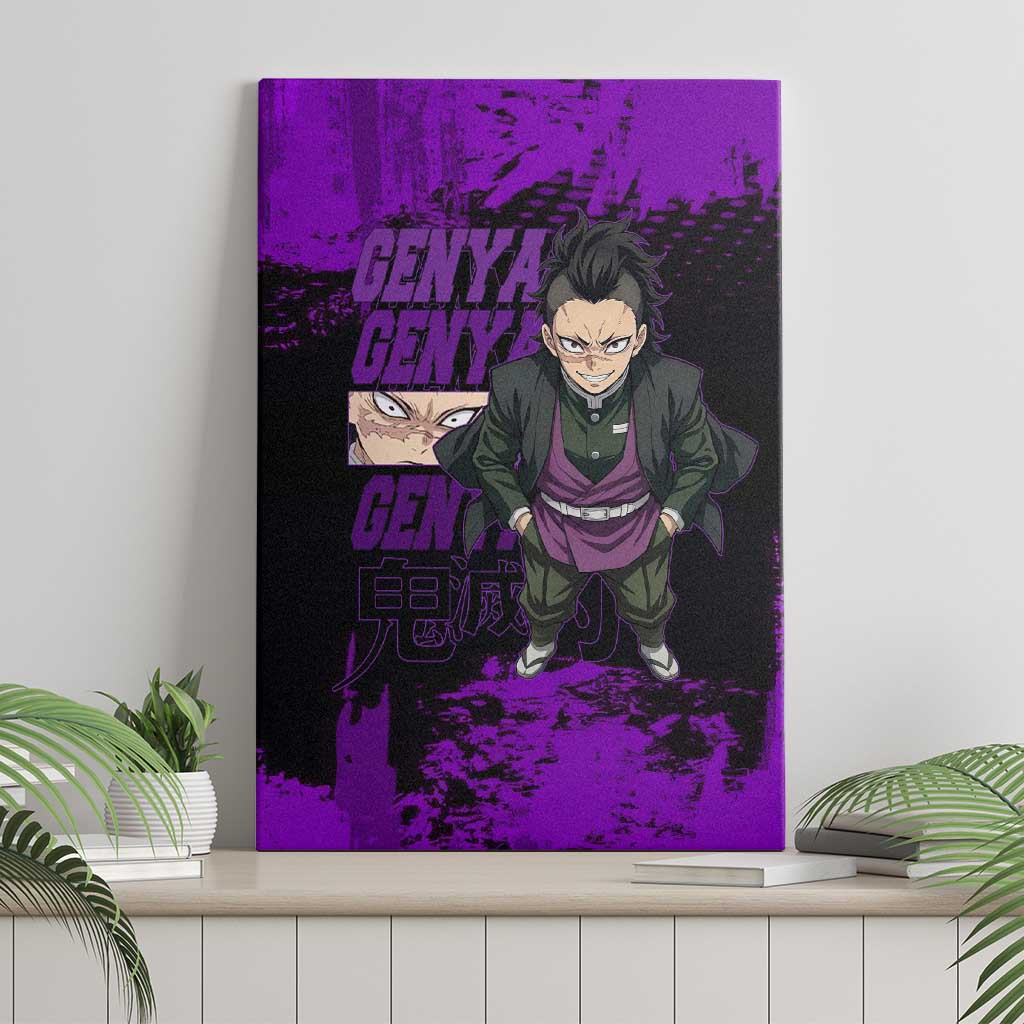 Genya Shinazugawa Demon Slayer Purple Grunge Design Canvas Wall Art with Fierce Expression and Combat Stance - The Mazicc