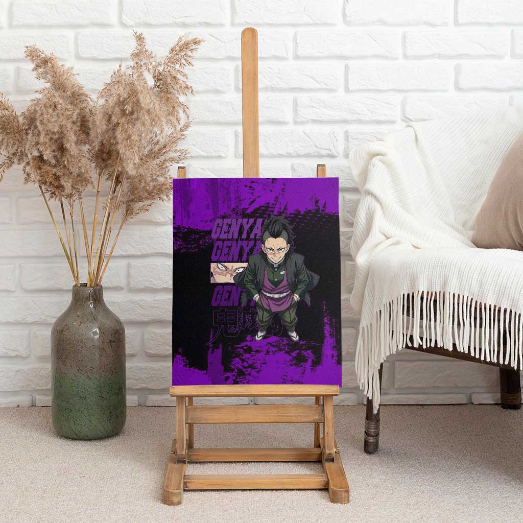 Genya Shinazugawa Demon Slayer Purple Grunge Design Canvas Wall Art with Fierce Expression and Combat Stance - The Mazicc