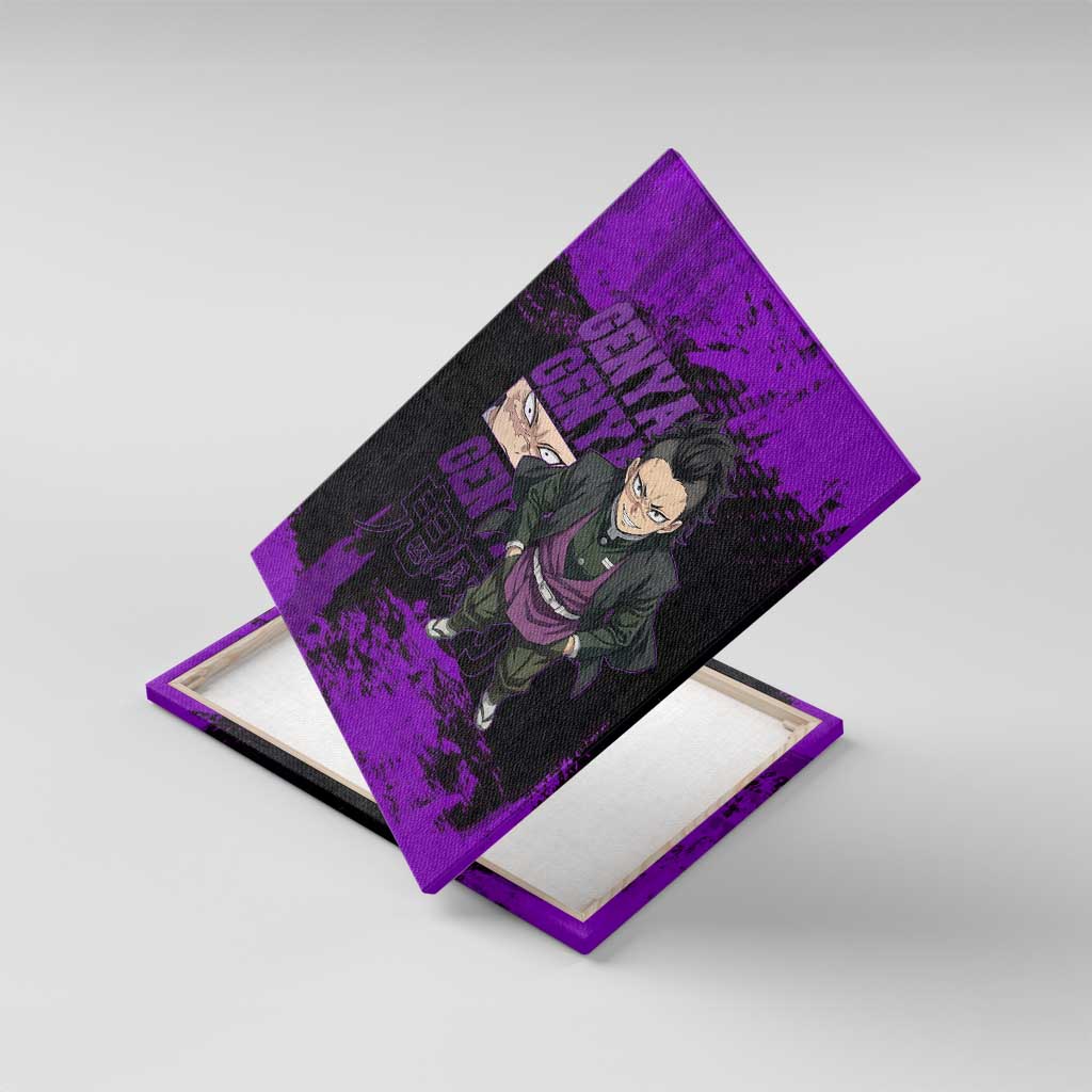 Genya Shinazugawa Demon Slayer Purple Grunge Design Canvas Wall Art with Fierce Expression and Combat Stance - The Mazicc