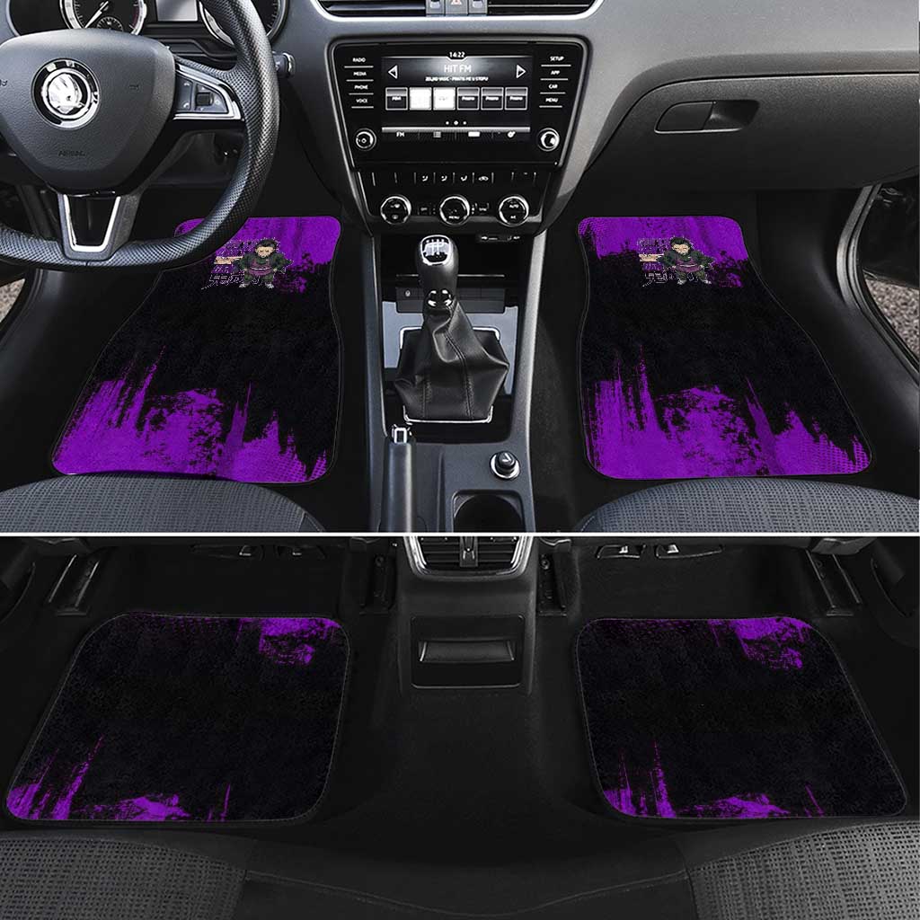 Genya Shinazugawa Demon Slayer Purple Grunge Design Car Mats with Fierce Expression and Combat Stance - The Mazicc