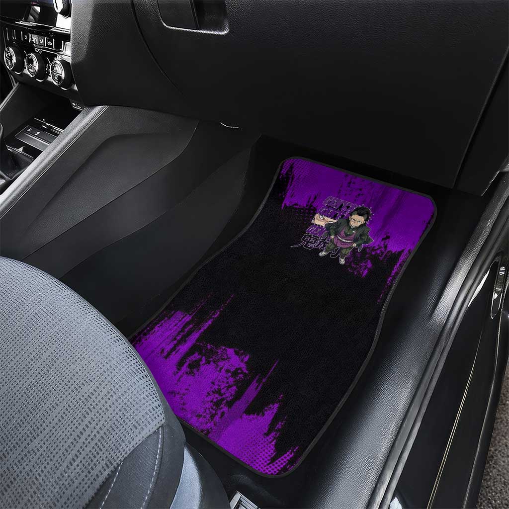 Genya Shinazugawa Demon Slayer Purple Grunge Design Car Mats with Fierce Expression and Combat Stance - The Mazicc
