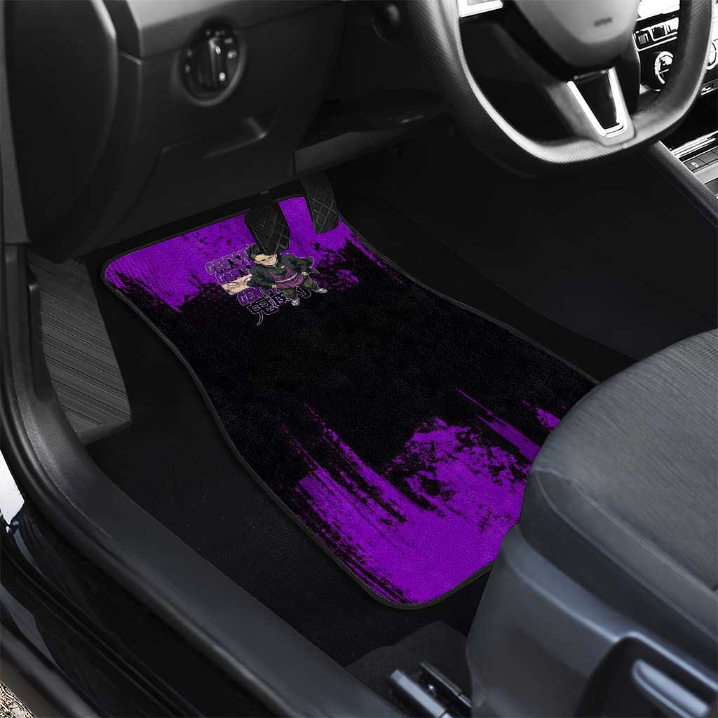Genya Shinazugawa Demon Slayer Purple Grunge Design Car Mats with Fierce Expression and Combat Stance - The Mazicc