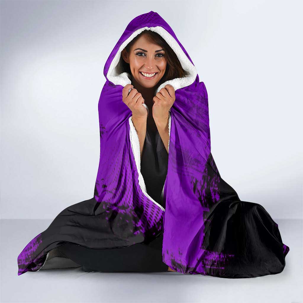 Genya Shinazugawa Demon Slayer Purple Grunge Design Hooded Blanket with Fierce Expression and Combat Stance - The Mazicc