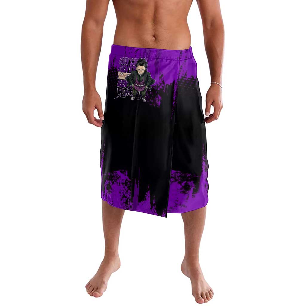 Genya Shinazugawa Demon Slayer Purple Grunge Design Lavalava with Fierce Expression and Combat Stance - The Mazicc