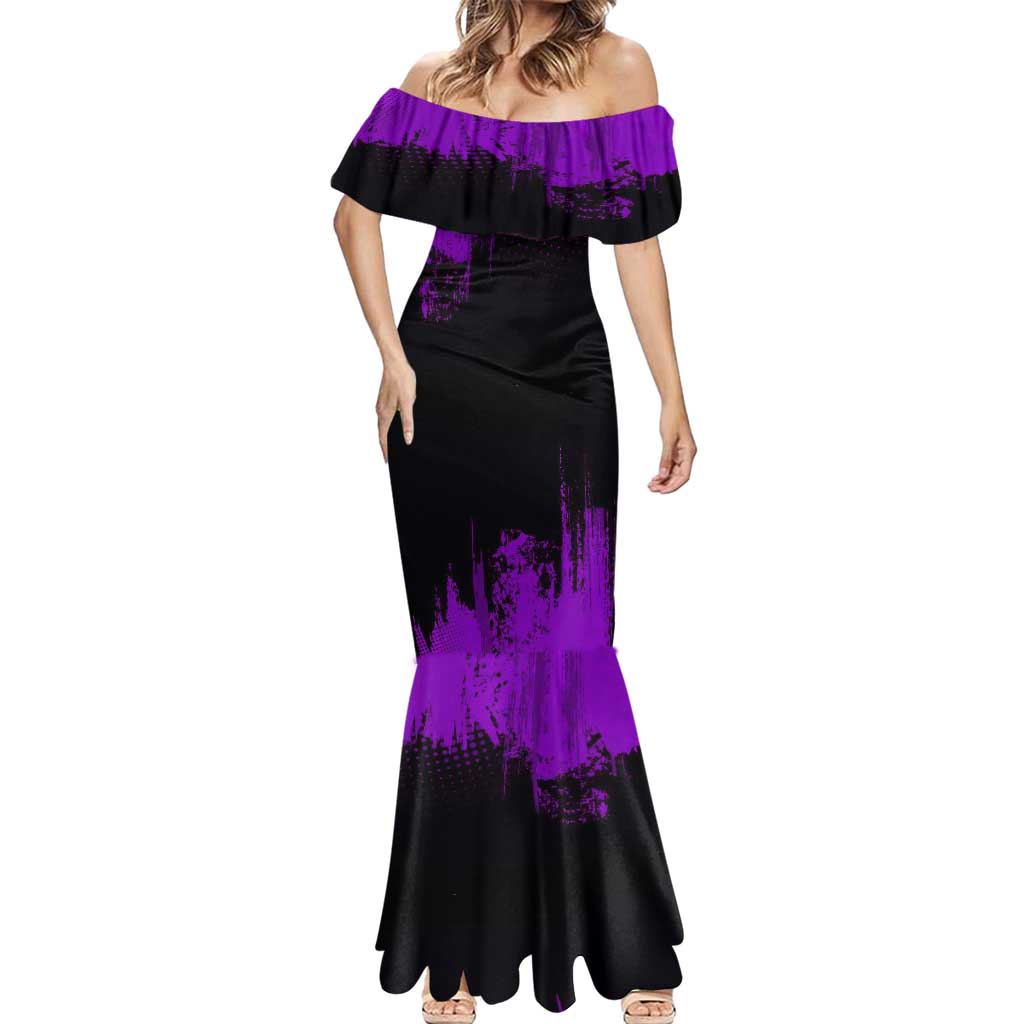 Genya Shinazugawa Demon Slayer Purple Grunge Design Mermaid Dress with Fierce Expression and Combat Stance - The Mazicc