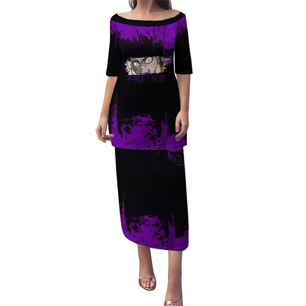 Genya Shinazugawa Demon Slayer Purple Grunge Design Puletasi with Fierce Expression and Combat Stance - The Mazicc