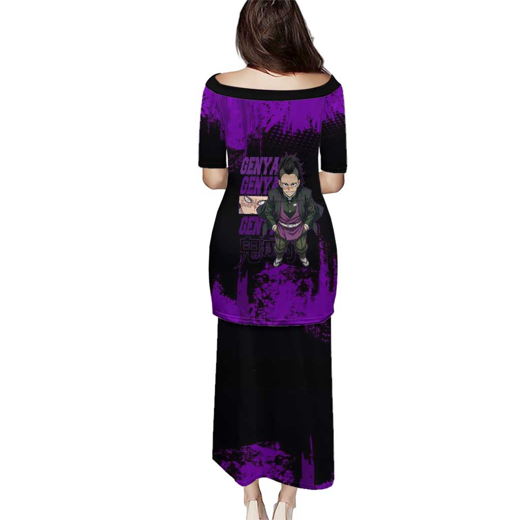 Genya Shinazugawa Demon Slayer Purple Grunge Design Puletasi with Fierce Expression and Combat Stance - The Mazicc
