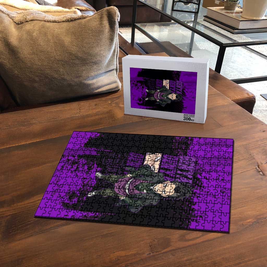 Genya Shinazugawa Demon Slayer Purple Grunge Design Puzzle with Fierce Expression and Combat Stance - The Mazicc