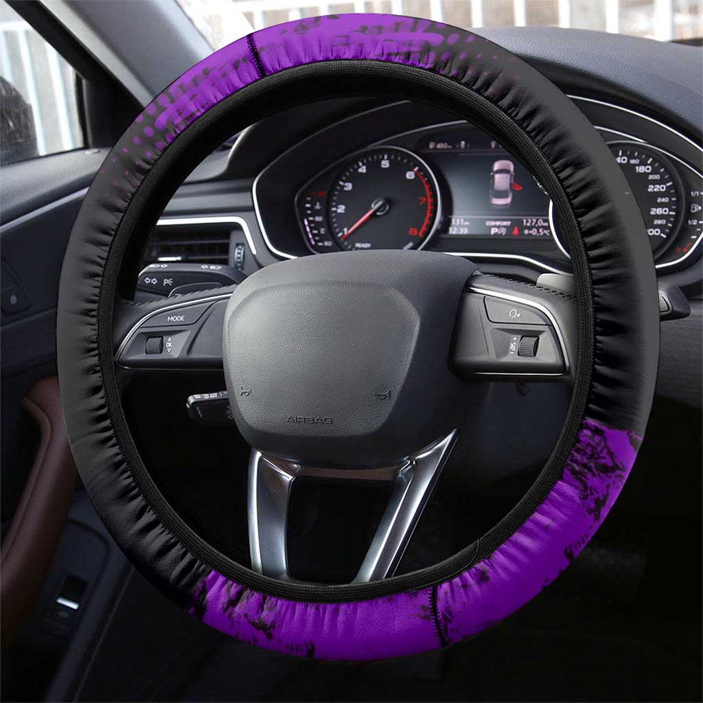 Genya Shinazugawa Demon Slayer Purple Grunge Design Steering Wheel Cover with Fierce Expression and Combat Stance - The Mazicc