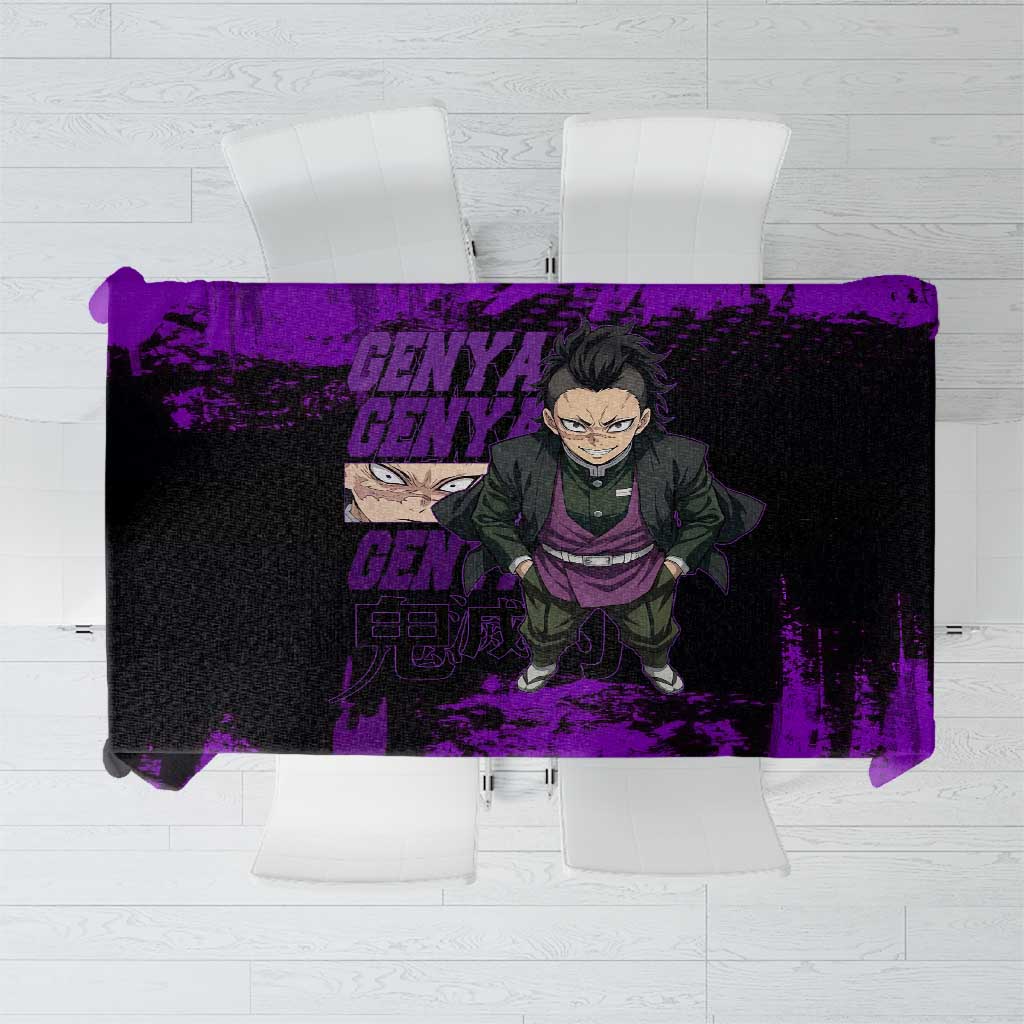 Genya Shinazugawa Demon Slayer Purple Grunge Design Tablecloth with Fierce Expression and Combat Stance - The Mazicc