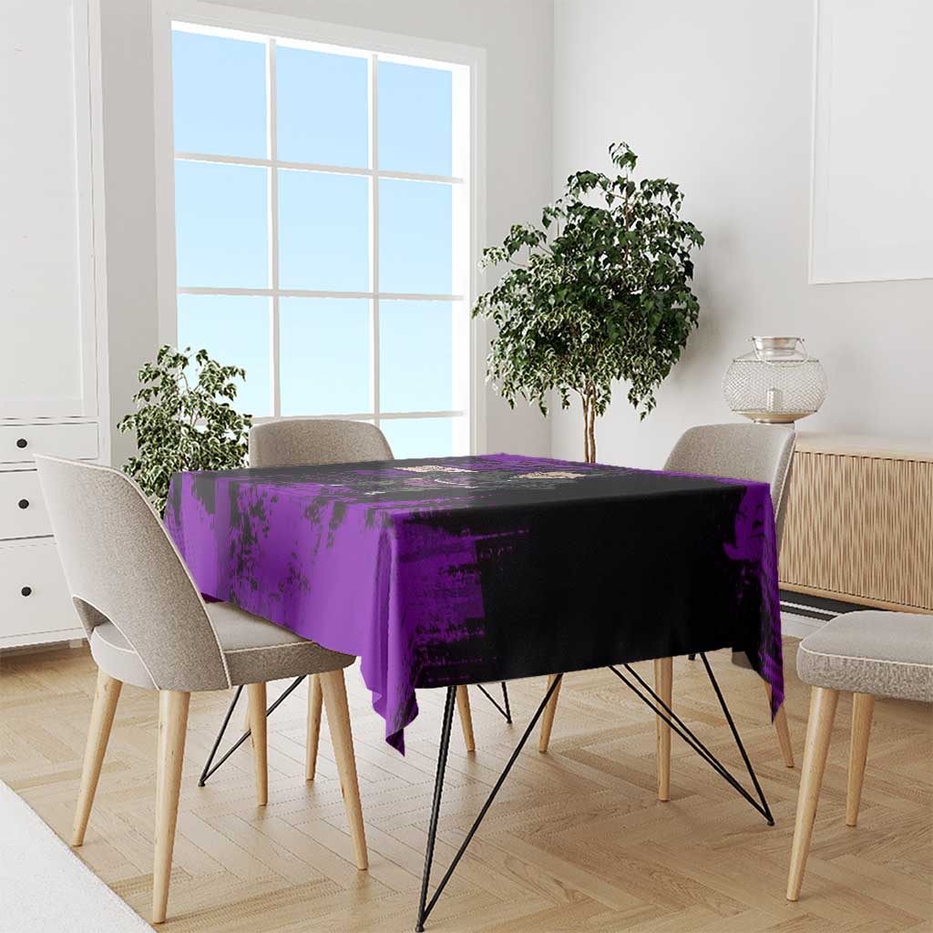 Genya Shinazugawa Demon Slayer Purple Grunge Design Tablecloth with Fierce Expression and Combat Stance - The Mazicc