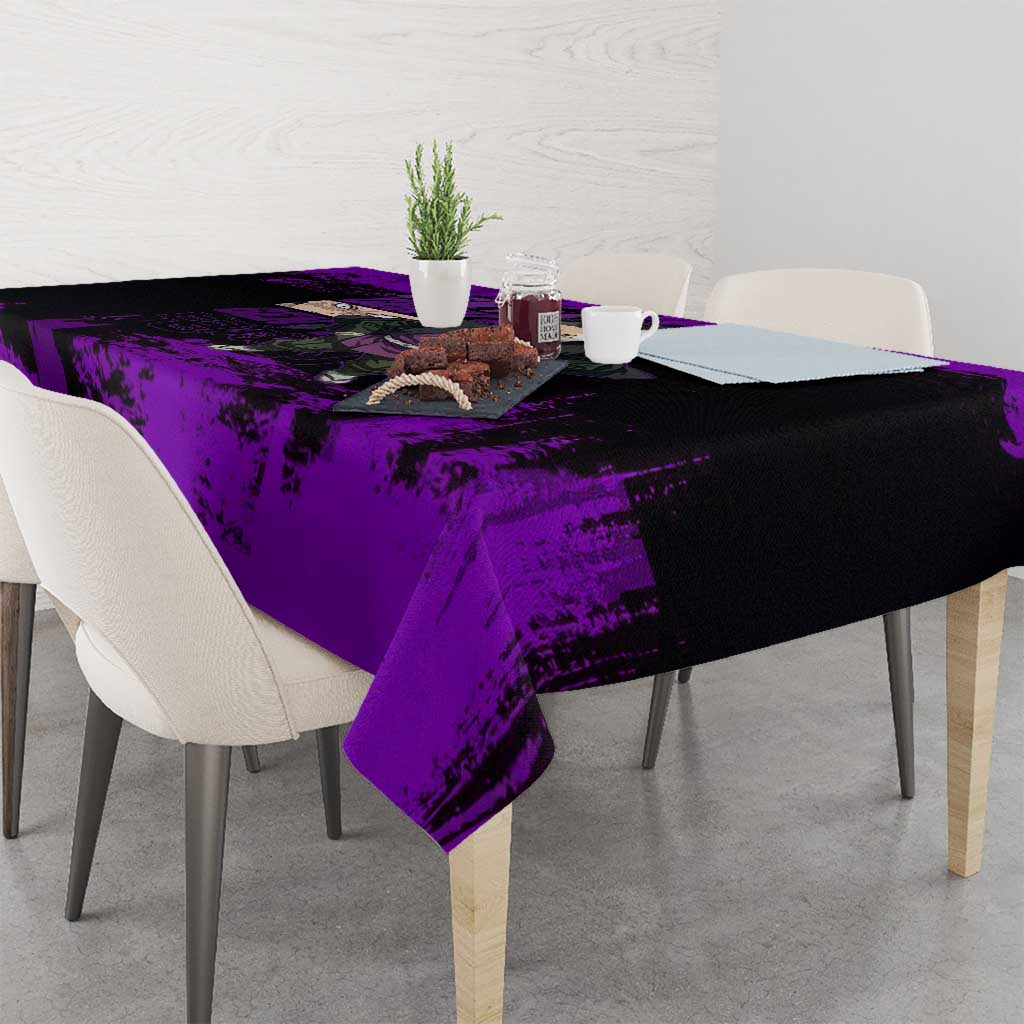 Genya Shinazugawa Demon Slayer Purple Grunge Design Tablecloth with Fierce Expression and Combat Stance - The Mazicc