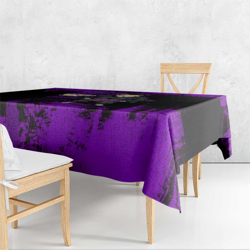 Genya Shinazugawa Demon Slayer Purple Grunge Design Tablecloth with Fierce Expression and Combat Stance - The Mazicc