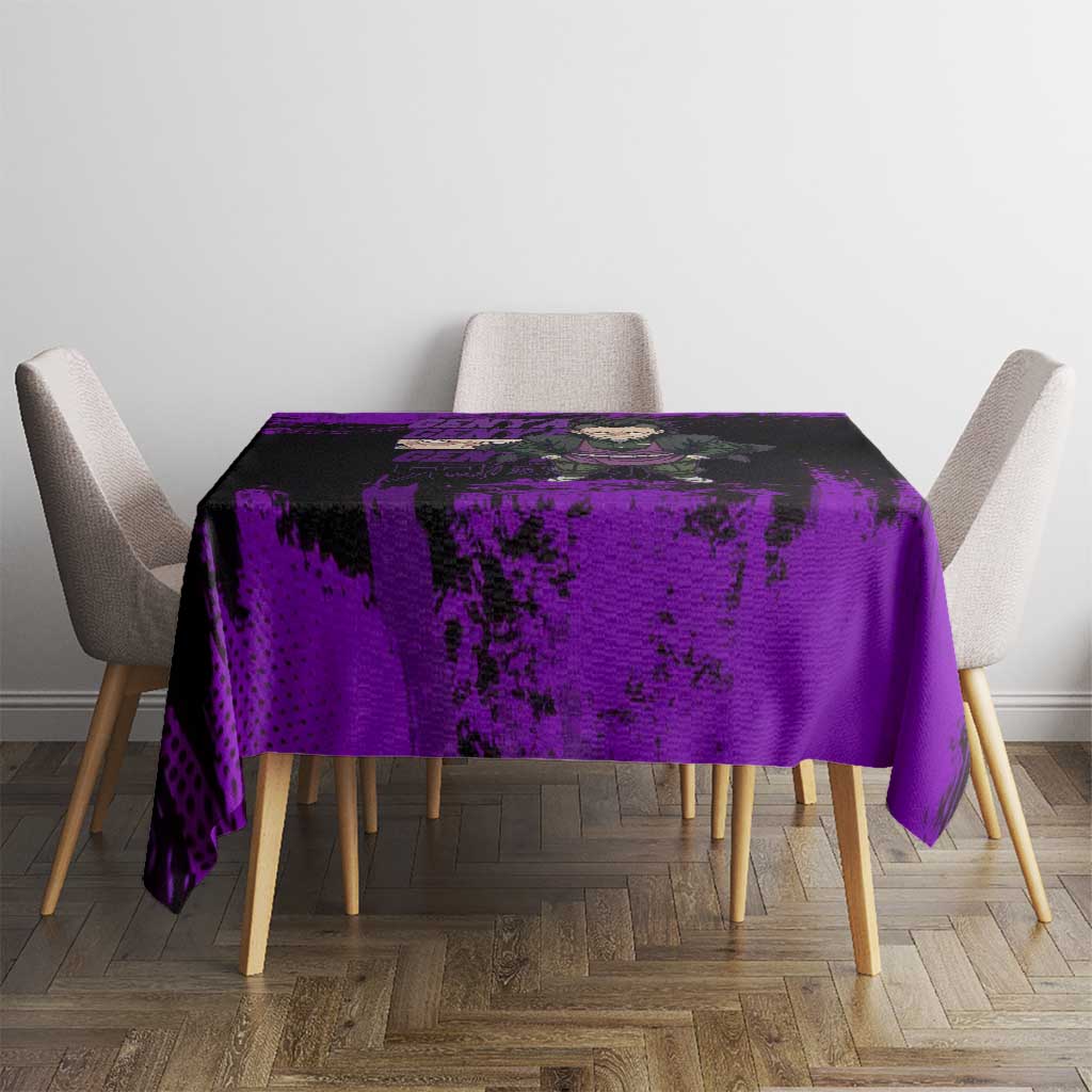Genya Shinazugawa Demon Slayer Purple Grunge Design Tablecloth with Fierce Expression and Combat Stance - The Mazicc