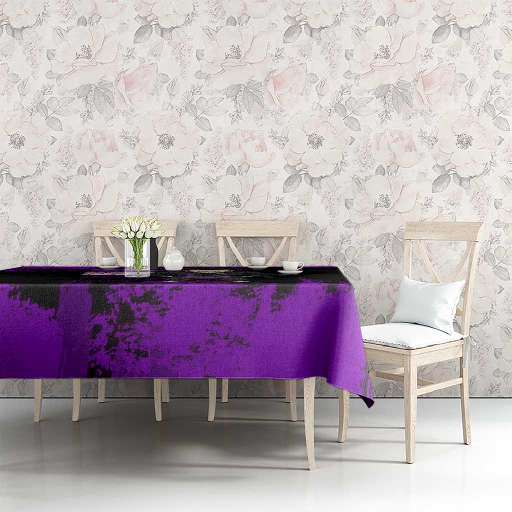 Genya Shinazugawa Demon Slayer Purple Grunge Design Tablecloth with Fierce Expression and Combat Stance - The Mazicc