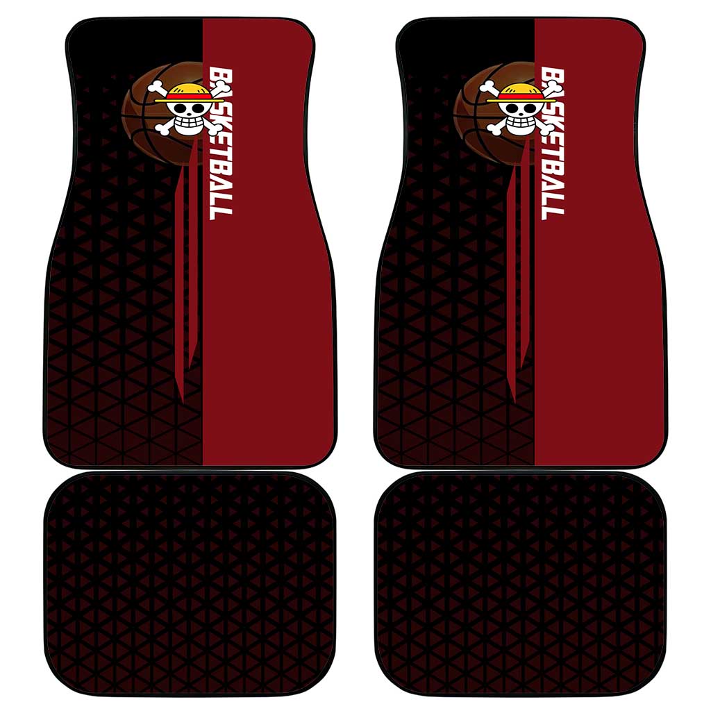 Luffy One Piece Basketball Theme Red and Black Design Car Mats with Straw Hat Pirate Logo and Sports Pose - The Mazicc