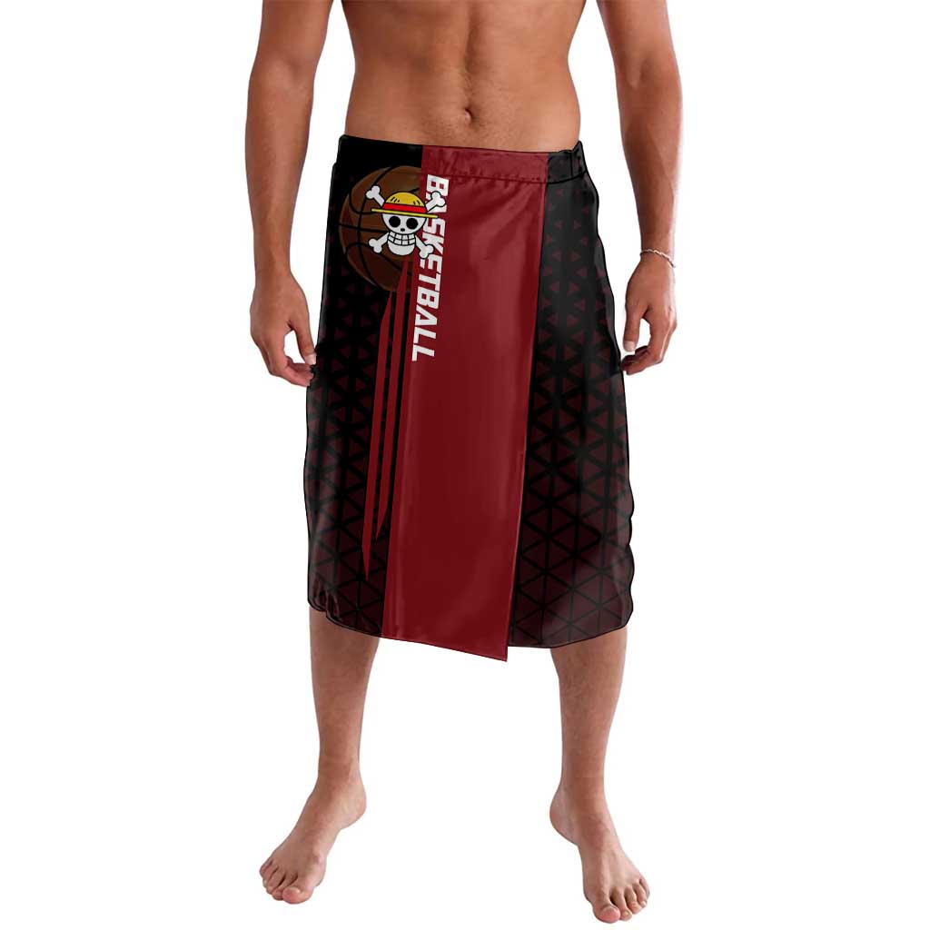 Luffy One Piece Basketball Theme Red and Black Design Lavalava with Straw Hat Pirate Logo and Sports Pose - The Mazicc