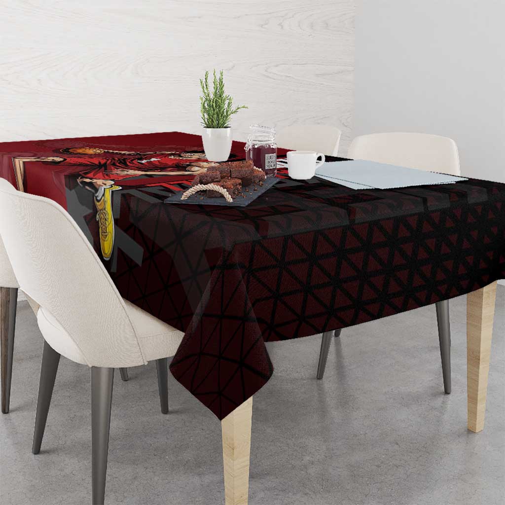 Luffy One Piece Basketball Theme Red and Black Design Tablecloth with Straw Hat Pirate Logo and Sports Pose - The Mazicc